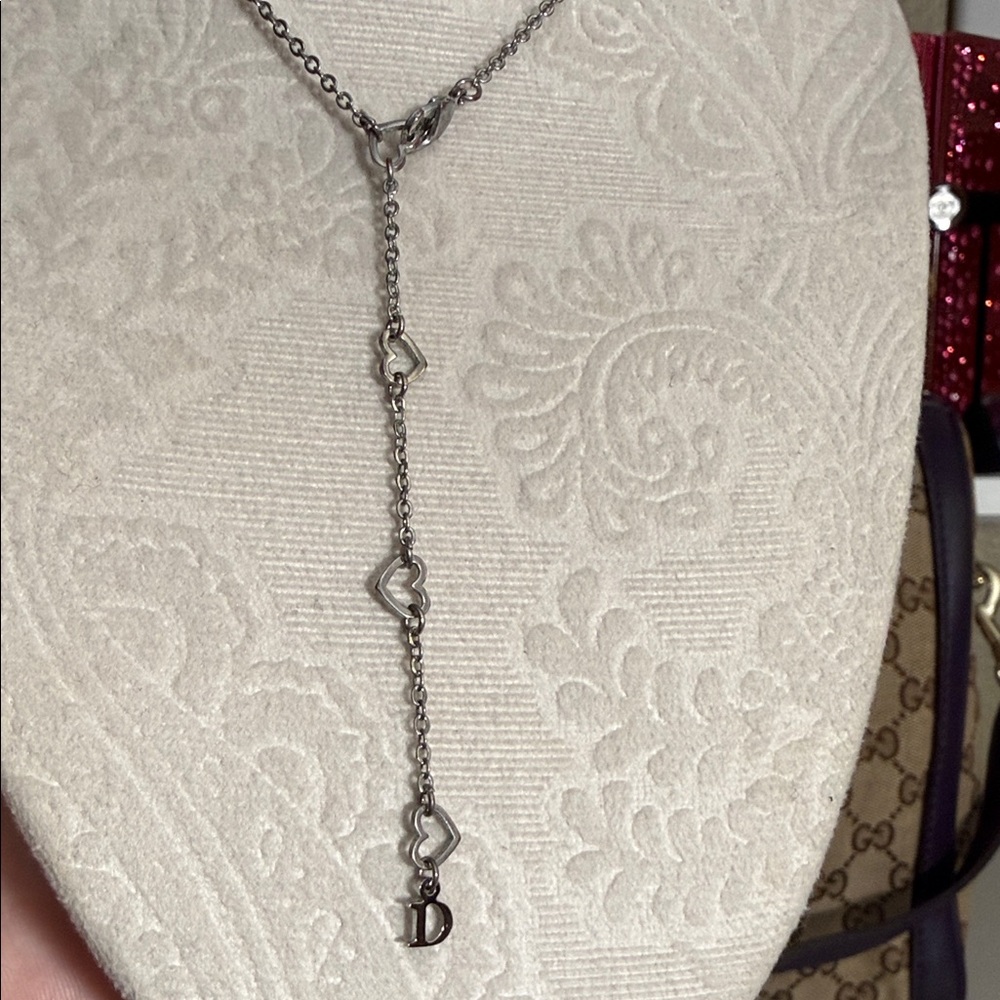 Dior RARE HAWAII HEART ADJUSTABLE reversible Silver Script Necklace - Picture 4 of 12